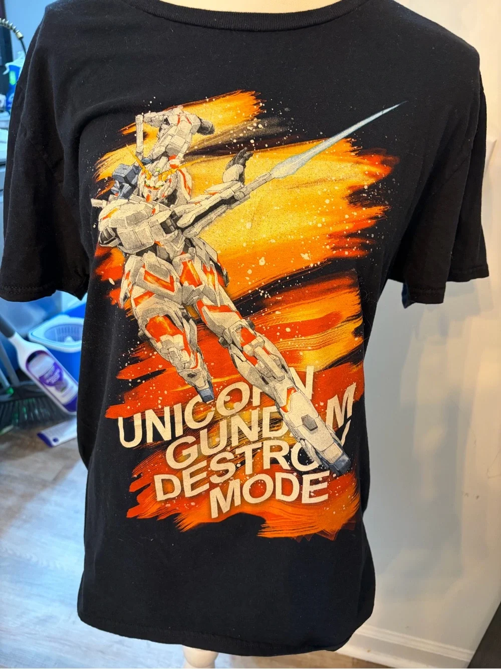 Gundum Black Tee with Orange and White Mecha Graphic